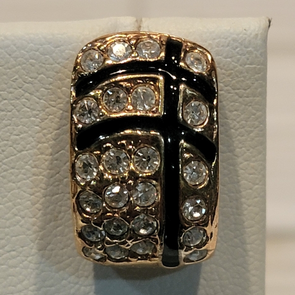 C12 Vintage Roman Rhinestone & Gold-tone Pierced Earrings - Picture 2 of 5